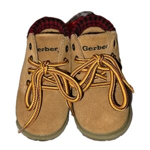 Gerber Toddler Boots Size 4 Tan Suede Plaid Cuff Flex Support System Work Boot